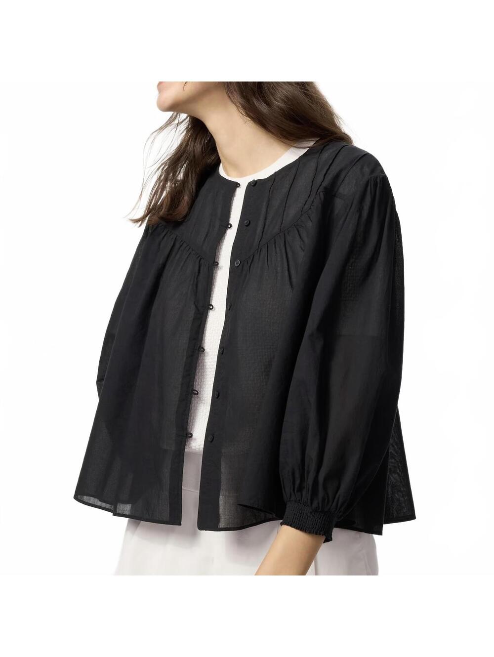 Uniqlo Cotton Sheer Blouse | 3/4 Sleeve NWT Black Large